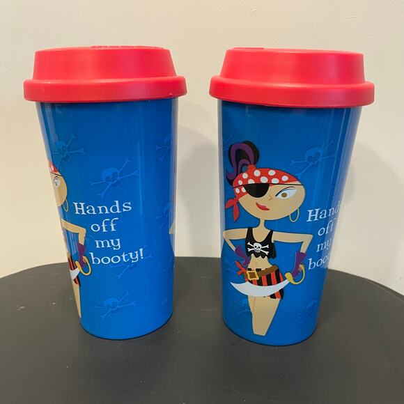 Pirate Girl woman travel mug new sailor hands off my booty print colorful coffee - Picture 1 of 8